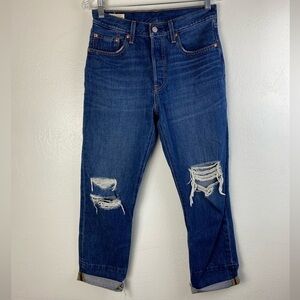 Levi’s Premium 501 Distressed Button Fly Straight Blue Denim women’s 27 x 28